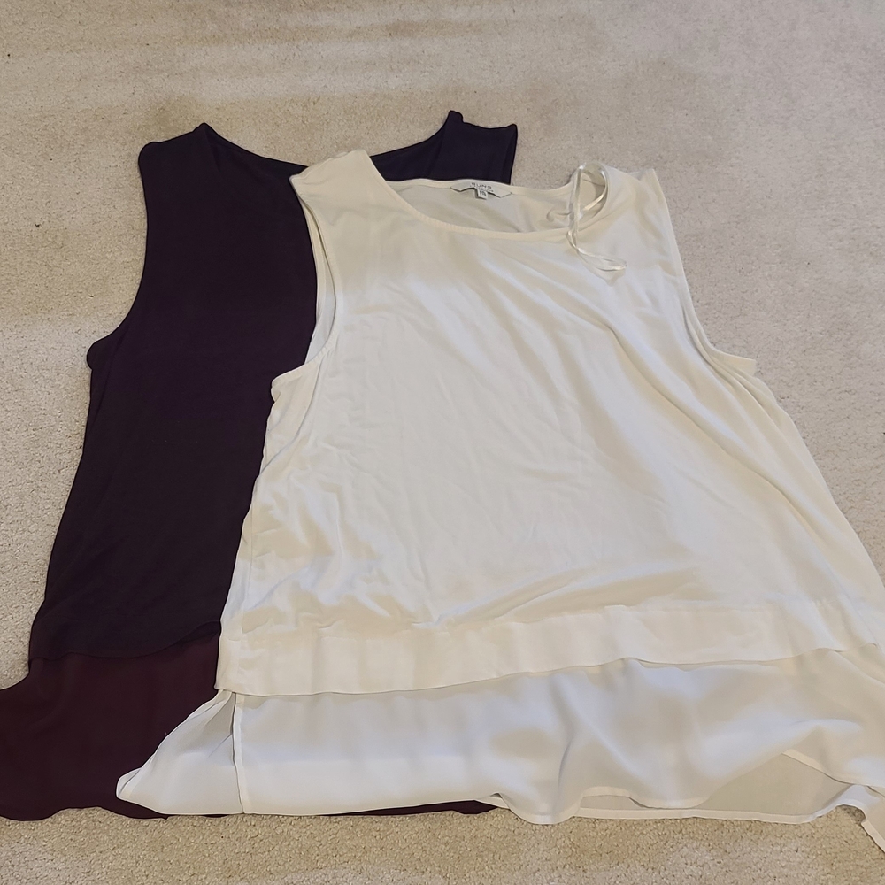 💥TWO💥ALFRED SUNG Asymmetrical Tiered Tank Tops - 1 Is White, 1 Is Burgandy